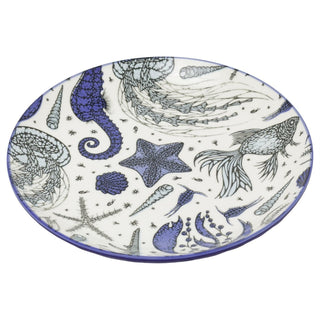 Nautical Sea Life Side Plate, 21cm Round Blue Fine China Coastal Tableware