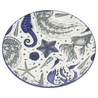 Nautical Sea Life Side Plate, 21cm Round Blue Fine China Coastal Tableware
