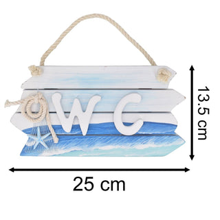 Nautical Toilet Door Sign, 25cm Wooden WC Bathroom Plaque, Hanging Coastal Sign