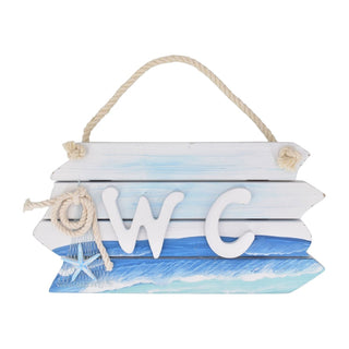 Nautical Toilet Door Sign, 25cm Wooden WC Bathroom Plaque, Hanging Coastal Sign