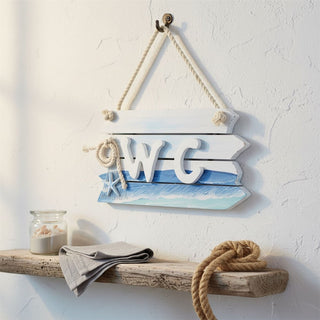 Nautical Toilet Door Sign, 25cm Wooden WC Bathroom Plaque, Hanging Coastal Sign