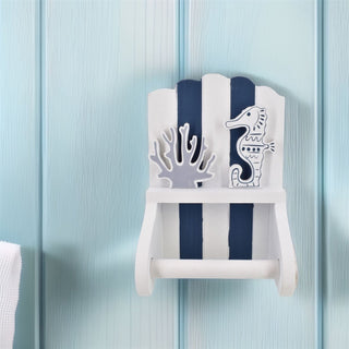 Nautical Toilet Roll Holder | Blue & White Wooden Wall Mounted Loo Roll Holder