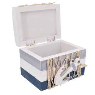 Nautical Trinket Box | 9.5cm Wooden Coastal Keepsake Jewellery Box with Anchor