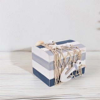 Nautical Trinket Box | 9.5cm Wooden Coastal Keepsake Jewellery Box with Anchor