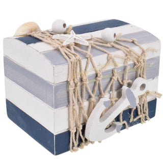Nautical Trinket Box | 9.5cm Wooden Coastal Keepsake Jewellery Box with Anchor