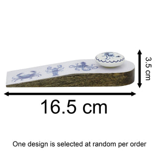 Nautical Wooden Door Stop Wedge, Seashore Enamel & Wood Doorstop Wedge