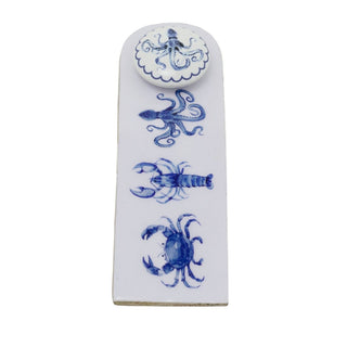 Nautical Wooden Door Stop Wedge, Seashore Enamel & Wood Doorstop Wedge