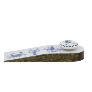 Nautical Wooden Door Stop Wedge, Seashore Enamel & Wood Doorstop Wedge