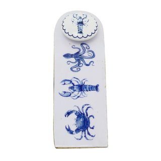 Nautical Wooden Door Stop Wedge, Seashore Enamel & Wood Doorstop Wedge