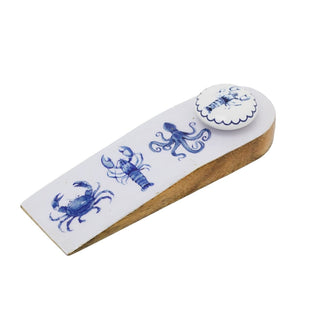 Nautical Wooden Door Stop Wedge, Seashore Enamel & Wood Doorstop Wedge