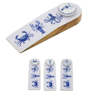 Nautical Wooden Door Stop Wedge, Seashore Enamel & Wood Doorstop Wedge