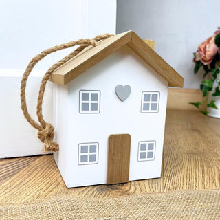 Novelty Wooden House Shaped Door Stop | Contemporary Decorative Wood Block Home Doorstop | Cottage Door Stopper