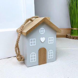 Novelty Wooden House Shaped Door Stop | Contemporary Decorative Wood Block Home Doorstop | Cottage Door Stopper