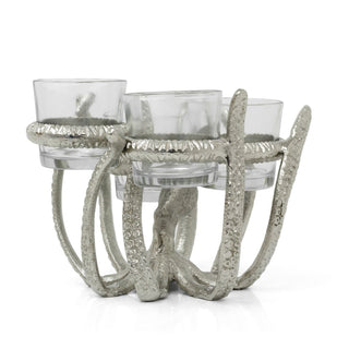 Octopus Tealight Holder | Silver Aluminium Nautical Candle Holder - 19x17cm