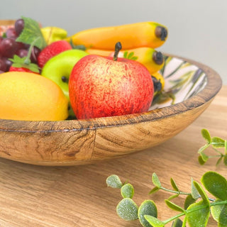 Olive Enamelled Mango Wood Serving Bowl | Large Kitchen Salad Fruit Bowl - 30cm