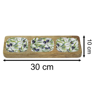 Olive Enamelled Sectional Tray, Mango Wood Serving Platter with 3 Compartments