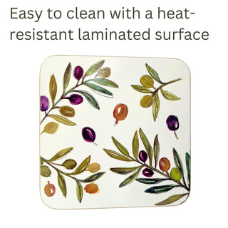 Olive Grove Set of 4 Cork Backed Coasters, 10.5cm Mediterranean Drinks Coasters