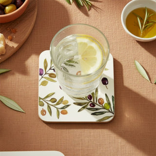 Olive Grove Set of 4 Cork Backed Coasters, 10.5cm Mediterranean Drinks Coasters