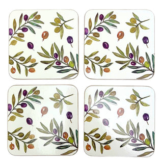Olive Grove Set of 4 Cork Backed Coasters, 10.5cm Mediterranean Drinks Coasters