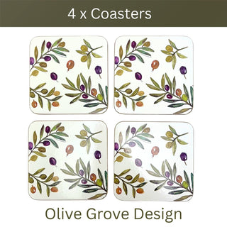 Olive Grove Set of 4 Cork Backed Coasters, 10.5cm Mediterranean Drinks Coasters