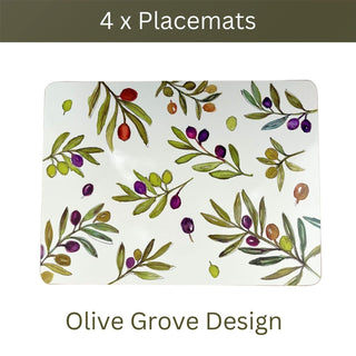 Olive Grove Set of 4 Placemats, 29cm Mediterranean Rectangle Table Place Mats