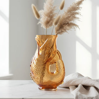 Orange Glass Fish Jug, 20cm Coloured Glass Pitcher Vase Nautical Fish Ornament