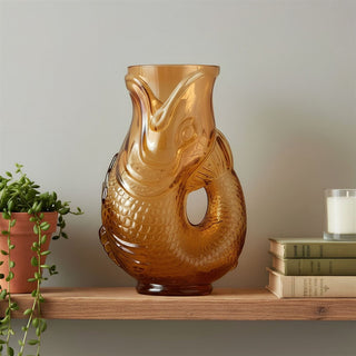 Orange Glass Fish Jug, 20cm Coloured Glass Pitcher Vase Nautical Fish Ornament