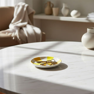 Orange & Yellow Sunburst Trinket Dish, 10cm Round Ceramic Bowl Jewellery Dish