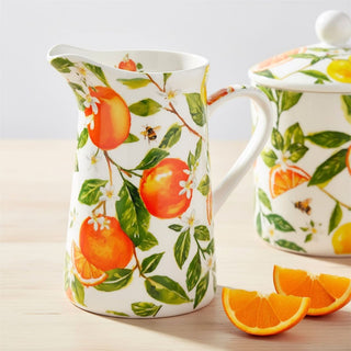 Oranges & Lemons Ceramic Jug, 550ml Citrus Serving Pitcher Flower Vase