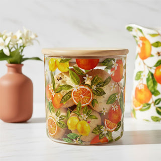 Oranges & Lemons Glass Canister, 850ml Airtight Wooden Lid Storage Jar