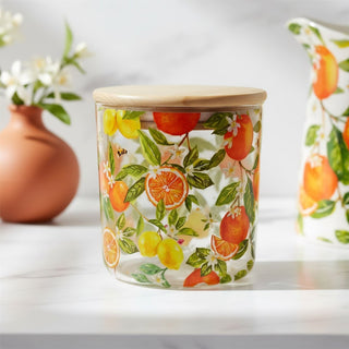 Oranges & Lemons Glass Canister, 850ml Airtight Wooden Lid Storage Jar