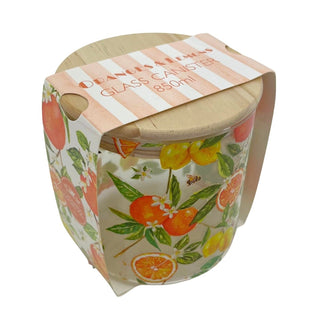 Oranges & Lemons Glass Canister, 850ml Airtight Wooden Lid Storage Jar