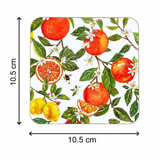 Oranges & Lemons Set of 4 Coasters, 10.5cm Citrus Drinks Coasters for Tables