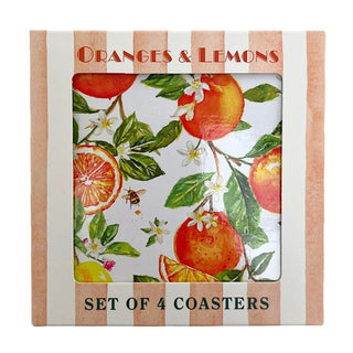 Oranges & Lemons Set of 4 Coasters, 10.5cm Citrus Drinks Coasters for Tables