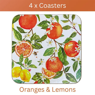 Oranges & Lemons Set of 4 Coasters, 10.5cm Citrus Drinks Coasters for Tables