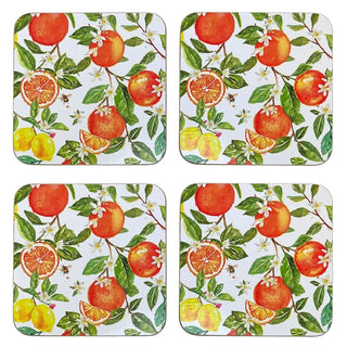Oranges & Lemons Set of 4 Coasters, 10.5cm Citrus Drinks Coasters for Tables
