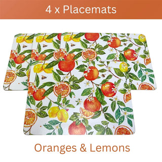 Oranges & Lemons Set of 4 Placemats, 29cm Citrus Rectangle Table Place Mats