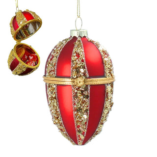 Ornate Red and Gold Opening Egg Shaped Christmas Tree Decoration, Gisela Graham
