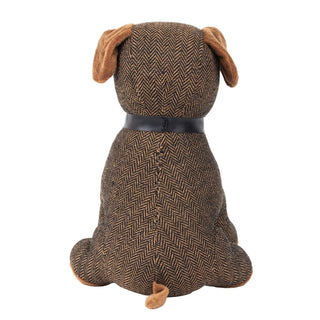 Oscar Dog Doorstop | Brown Herringbone Fabric Dog Shaped Door Stop - 27cm