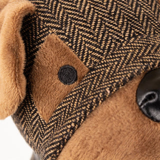 Oscar Dog Doorstop | Brown Herringbone Fabric Dog Shaped Door Stop - 27cm