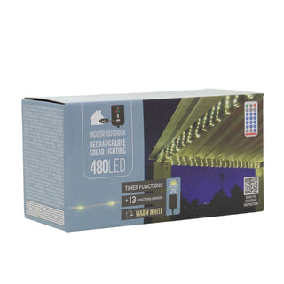 Outdoor 480 Warm White LED Solar String Lights | Remote Controlled Lights