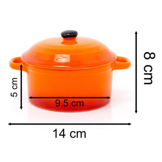 Ovenproof Ceramic Porcelain Pan Mini Casserole Oven Dish Cocotte With Lid 10cm - Orange