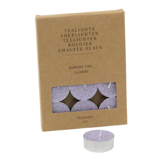 Pack of 12 Lilac Tealight Candles, 4cm Unscented Wax Tea Light Candles