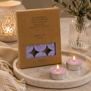 Pack of 12 Lilac Tealight Candles, 4cm Unscented Wax Tea Light Candles