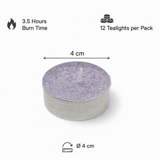 Pack of 12 Lilac Tealight Candles, 4cm Unscented Wax Tea Light Candles