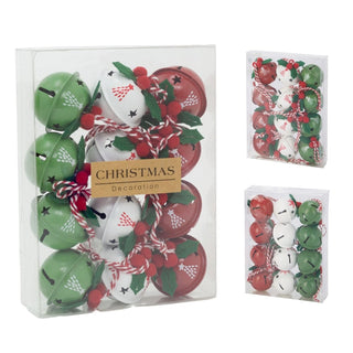 Pack of 12 Small Festive Jingle Bell Baubles | Christmas Tree Ornaments - 4cm