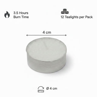 Pack of 12 White Tealight Candles, 4cm Unscented Wax Tea Light Candles
