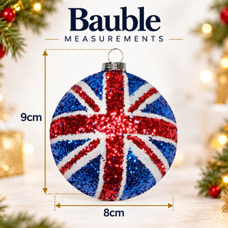 Pack of 2 Union Jack Baubles, Gisela Graham Sparkling Union Flag Decoration 8cm