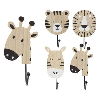 Pack of 4 Children's Wooden Animal Wall Hooks | Safari - Themed Coat Hooks & Pegs