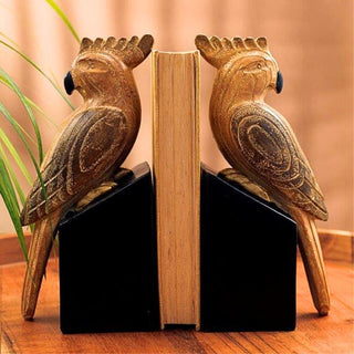 Pair of Sepia Palm Cockatoo Bookends | Decorative Tropical Bird Book Holders